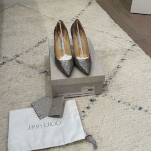 Jimmy Choo Abel Leopard Print Glitter Pointed Heels